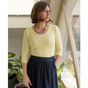   Lazulós BASIC női póló, háromnegyedes ujjal - Hideg sárga (nyár színtípusnak)